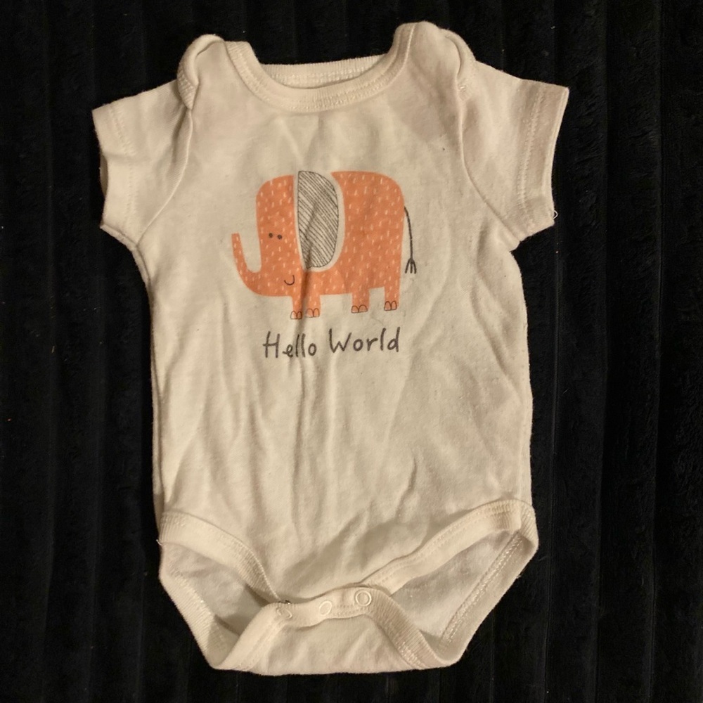 Hello World Elephant Print Kids Bodysuit